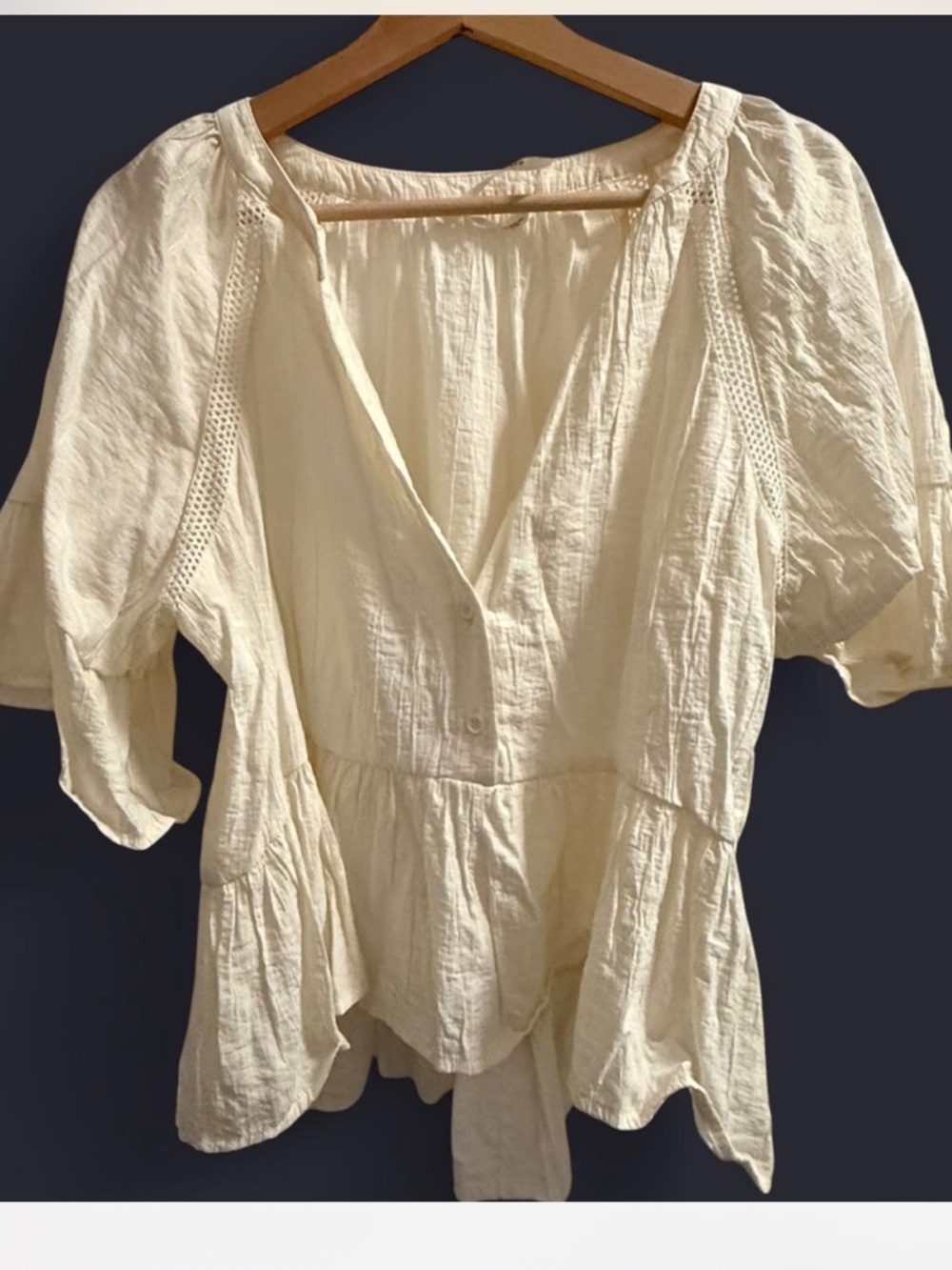 Anthropologie Cream Peasant Blouse with Lace Insets